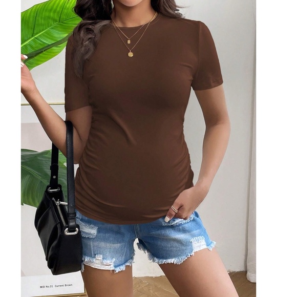 Maternity Solid Minimalist Short Sleeve Top - Picture 11 of 11